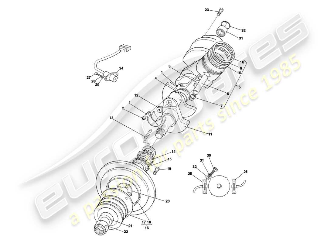 aston martin v8 coupe (1999) diagramme des pièces du vilebrequin, des pistons et des bielles