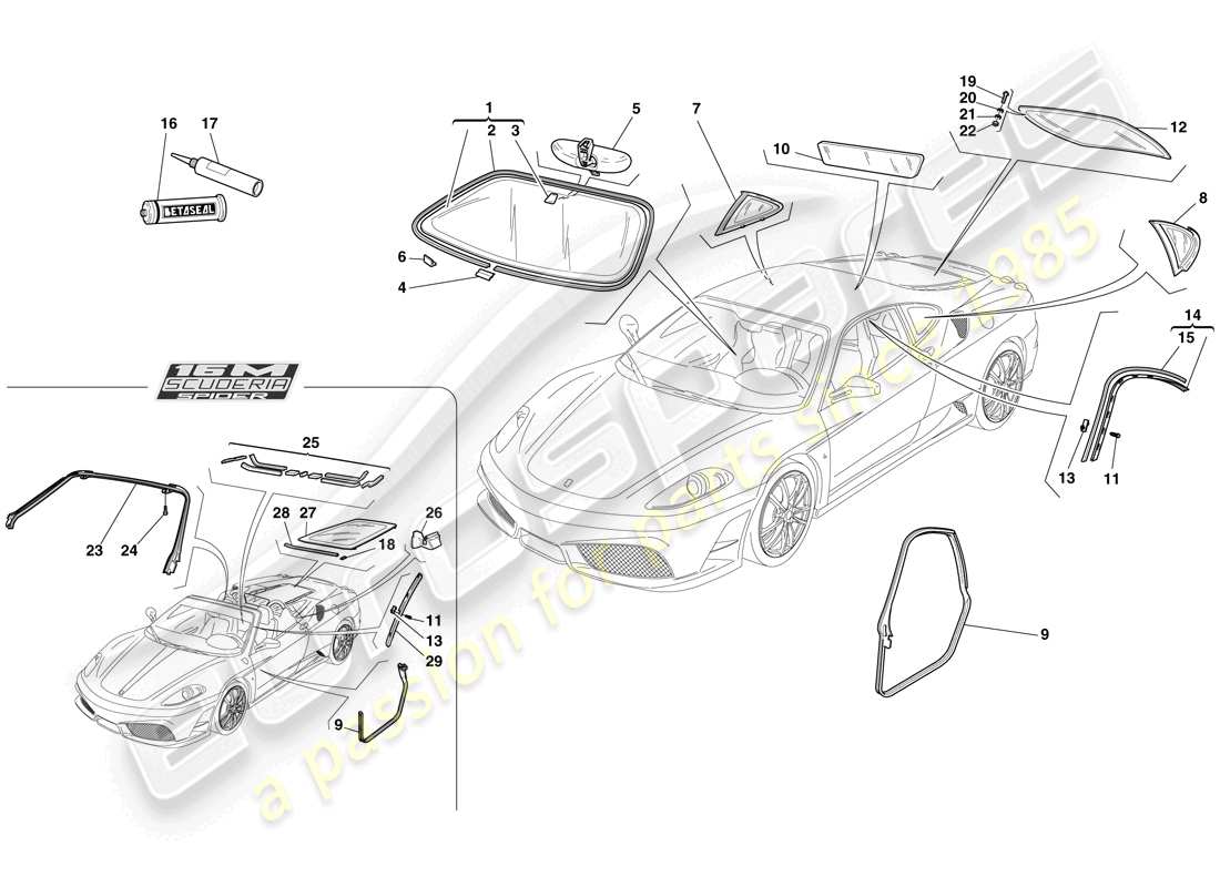 ferrari f430 scuderia (usa) écrans, fenêtres et joints schéma des pièces