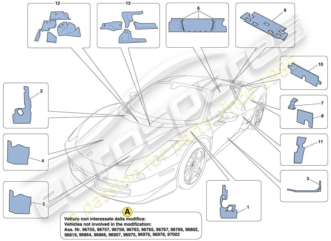 ferrari 458 italia (rhd) isolation schéma des pièces