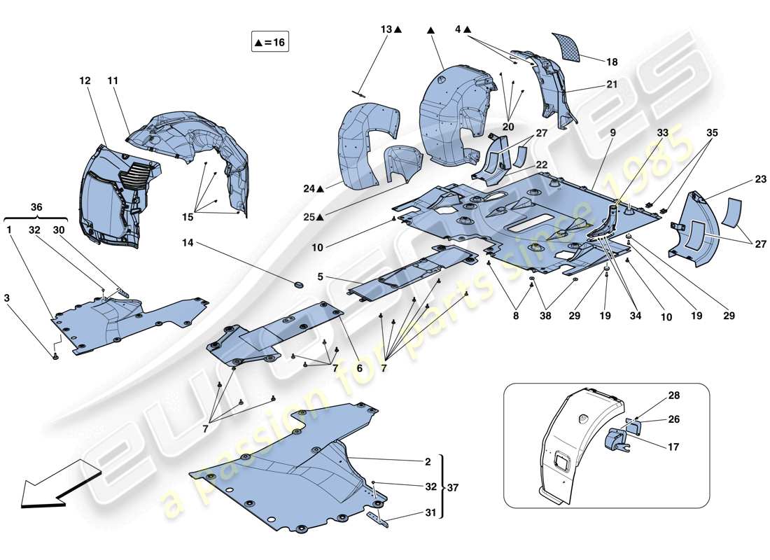 ferrari 458 speciale (usa) sous-travail plat et passages de roue schéma des pièces