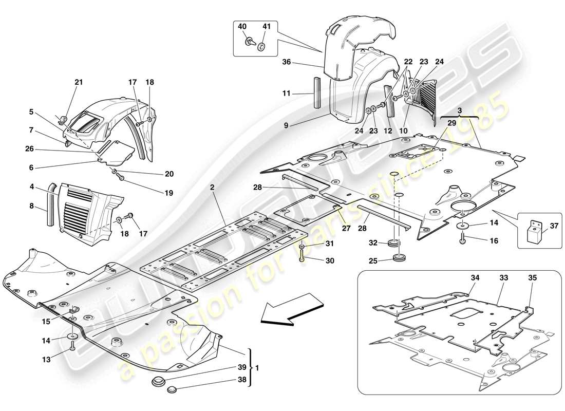 ferrari f430 spider (usa) sous-travail plat et toilettes schéma des pièces