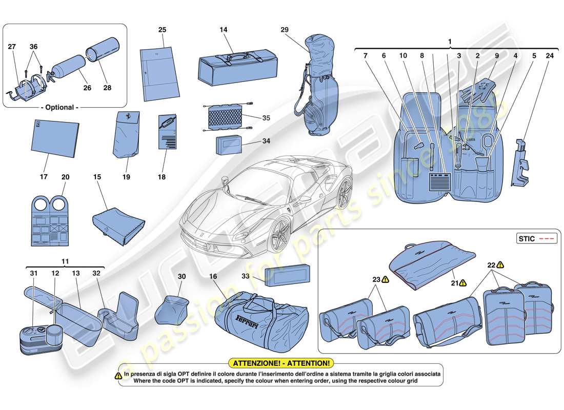 ferrari 488 spider (usa) outils et accessoires fournis avec le véhicule schéma des pièces