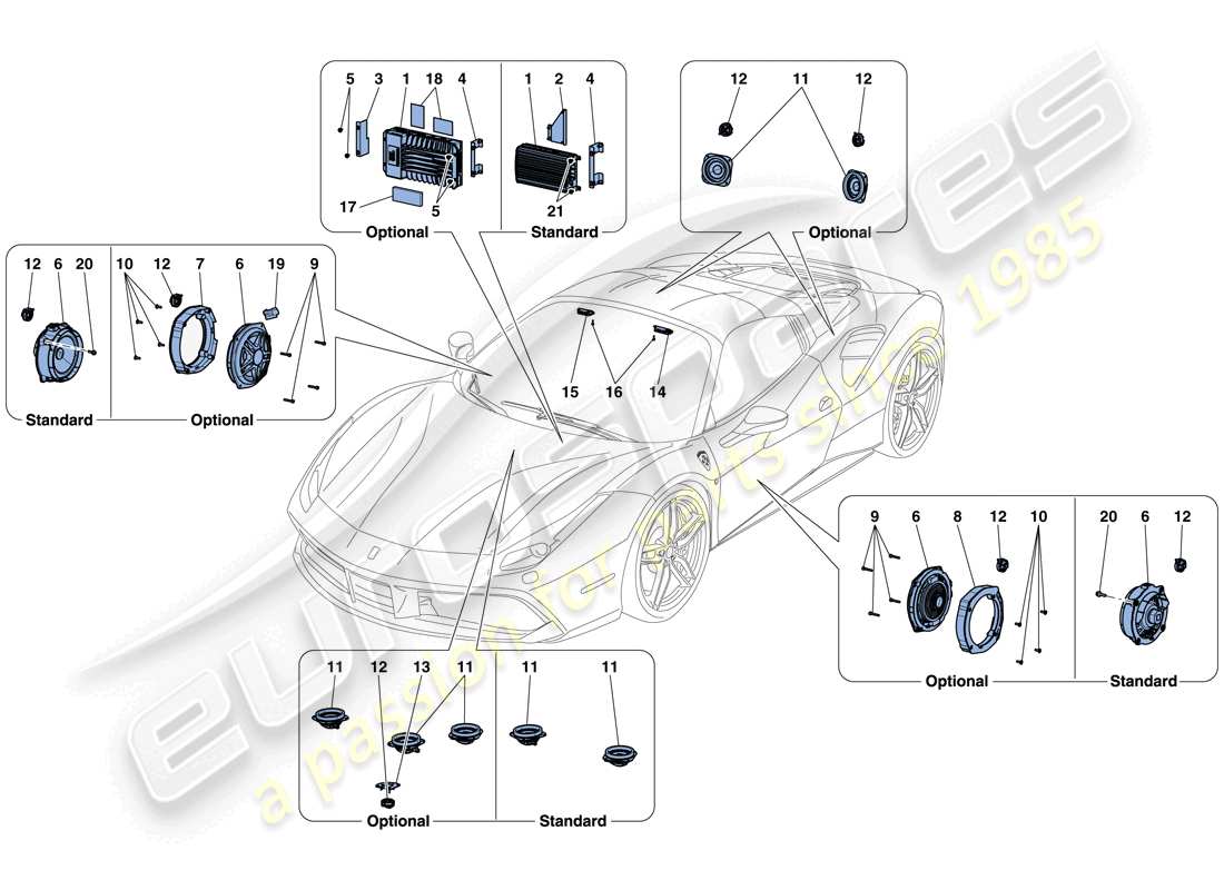 ferrari 488 spider (usa) système de haut-parleurs audio schéma des pièces