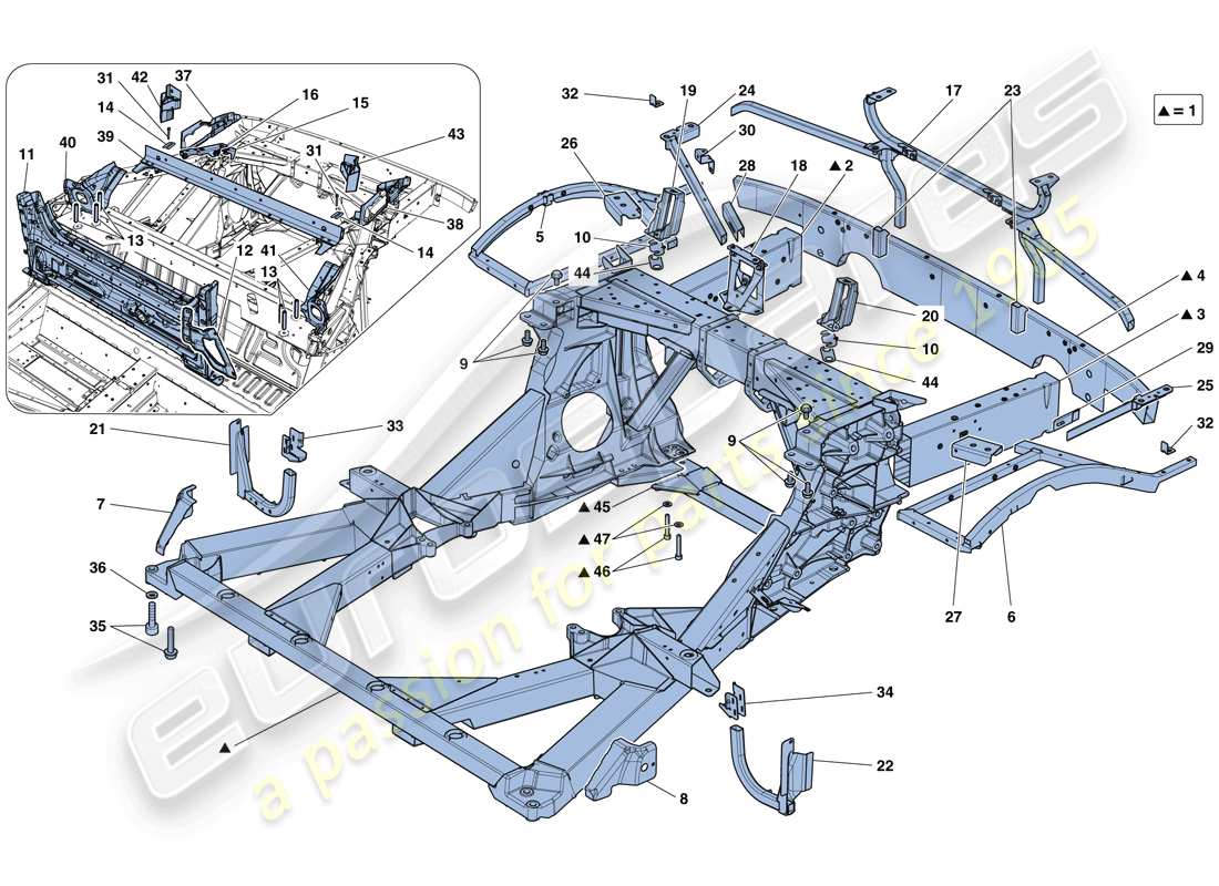 ferrari 488 spider (usa) châssis - structure, éléments arrière et panneaux schéma des pièces