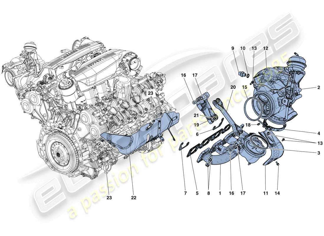 ferrari 488 spider (usa) collecteurs, système de turbocompression et tuyaux schéma des pièces