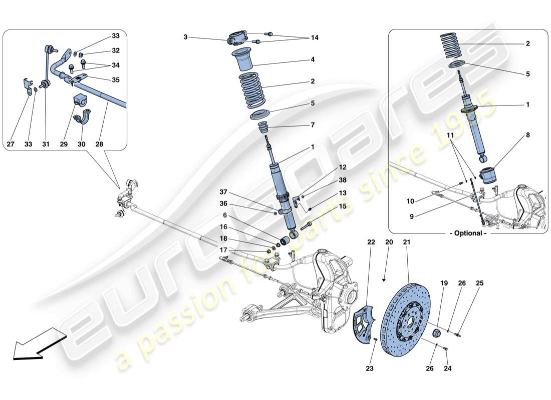 ferrari gtc4 lusso t (europe) suspension avant - amortisseur et disque de frein schéma des pièces