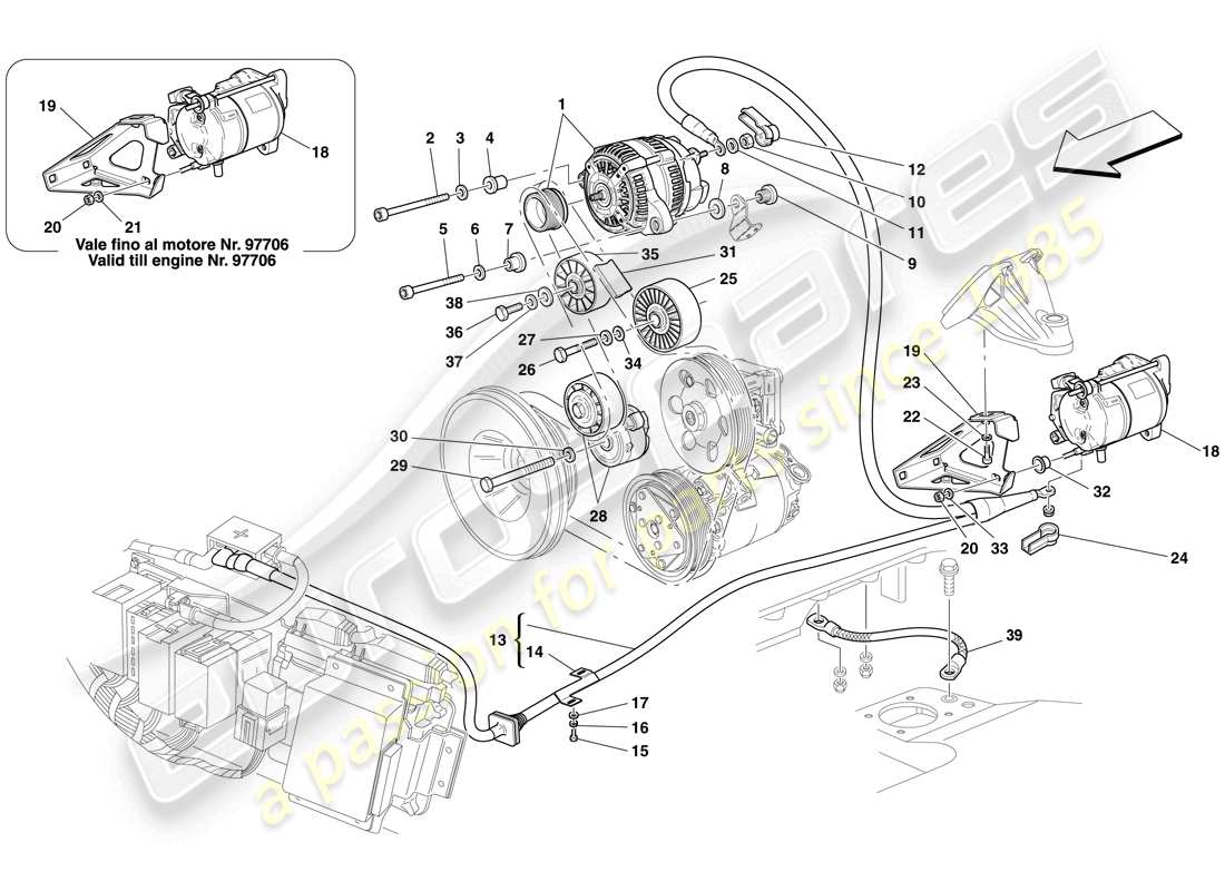 ferrari f430 spider (usa) alternateur - demarreur schéma des pièces
