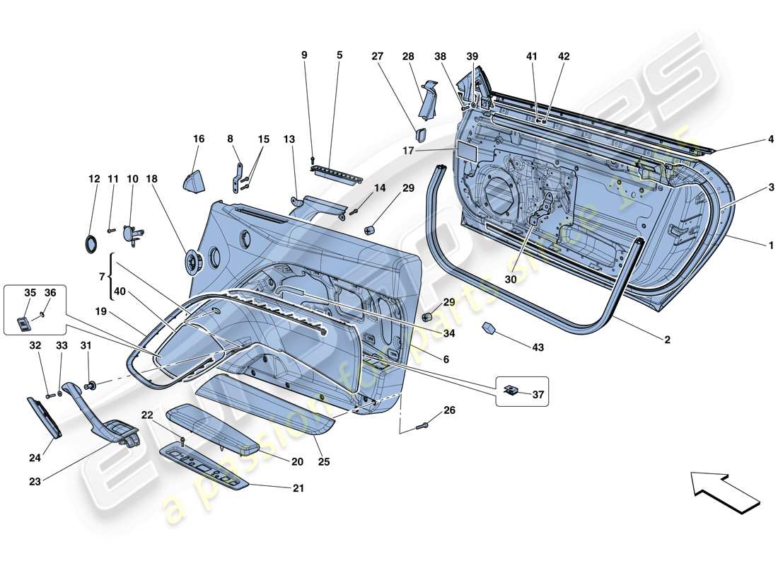 ferrari f12 berlinetta (usa) portes - sous-structure et garniture schéma des pièces