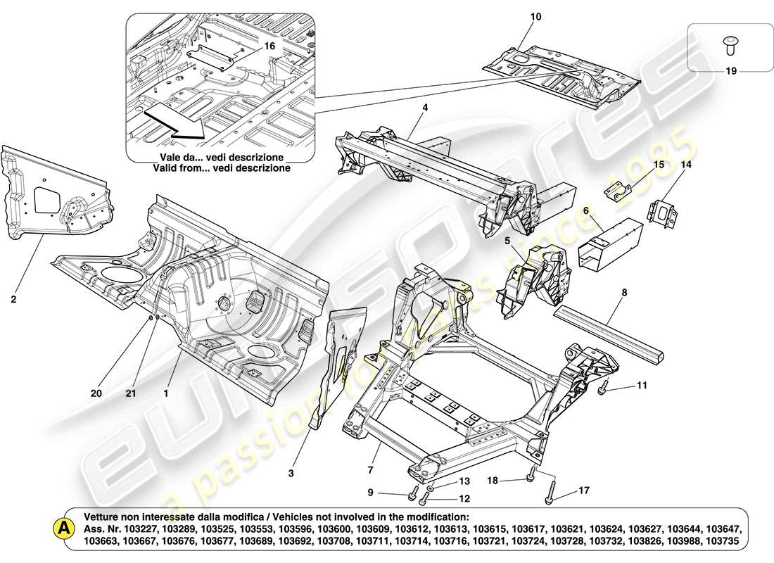 ferrari california (usa) structures arrière et caissons de châssis schéma des pièces