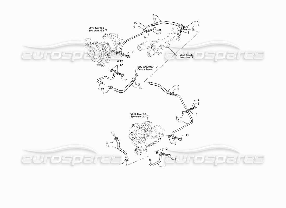 maserati qtp v8 (1998) tuyaux de refroidissement turbo schéma des pièces