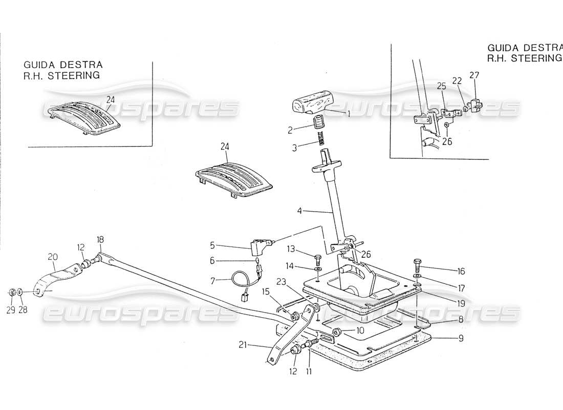 maserati 418 / 4.24v / 430 automate. transm., commandes externes zf schéma des pièces
