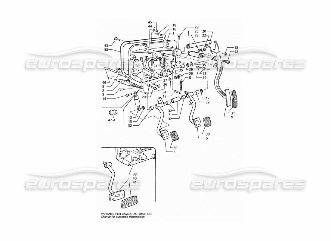 maserati ghibli 2.8 (abs) ensemble de pédales et pompe d'embrayage pour entraînement droit (transmission manuelle et automatique) schéma des pièces