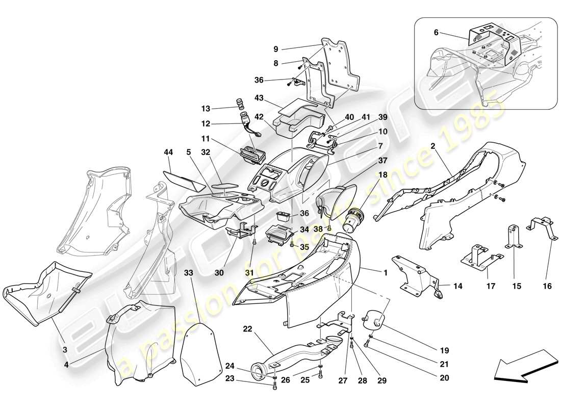 ferrari 612 sessanta (usa) tunnel - sous-structure et accessoires schéma des pièces