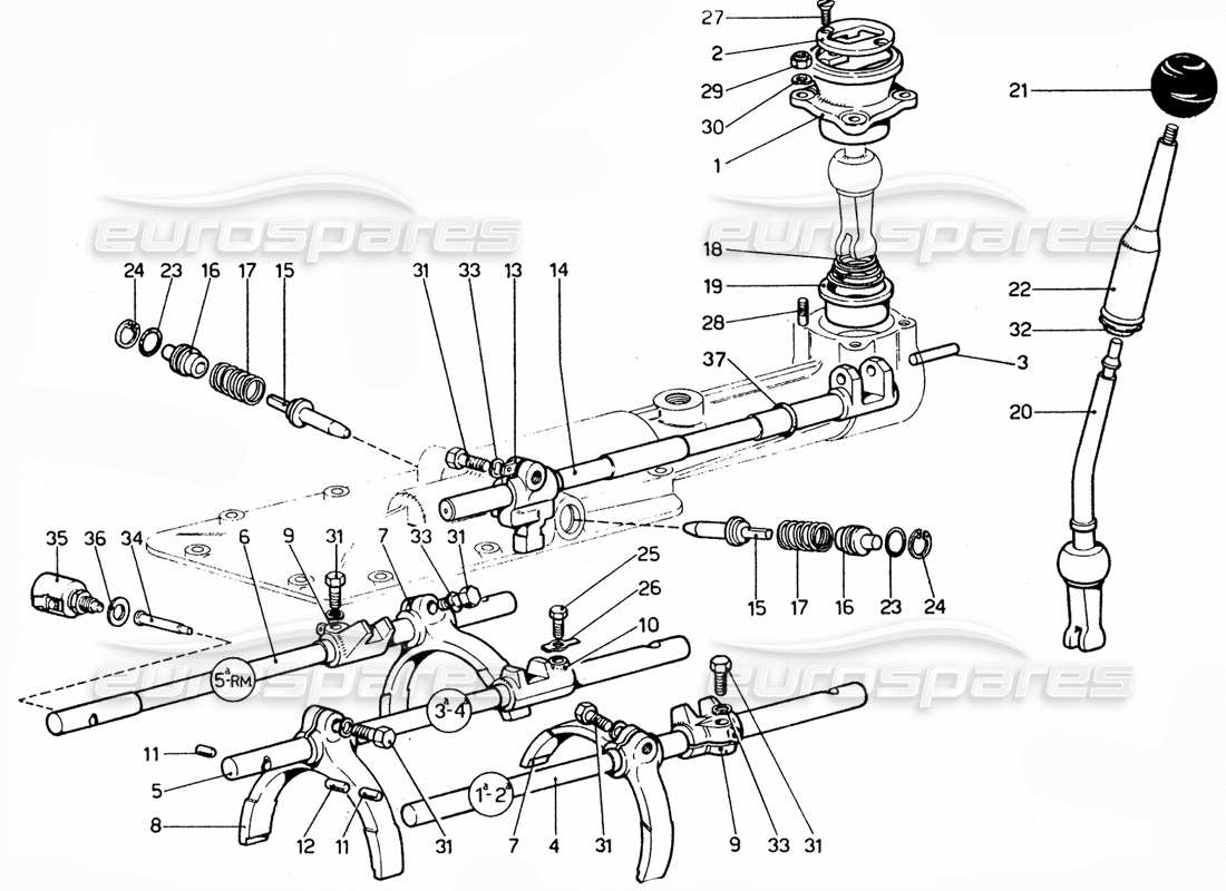 ferrari 365 gtc4 (mechanical) sélecteur de vitesse et fourches - schéma des pièces de révision