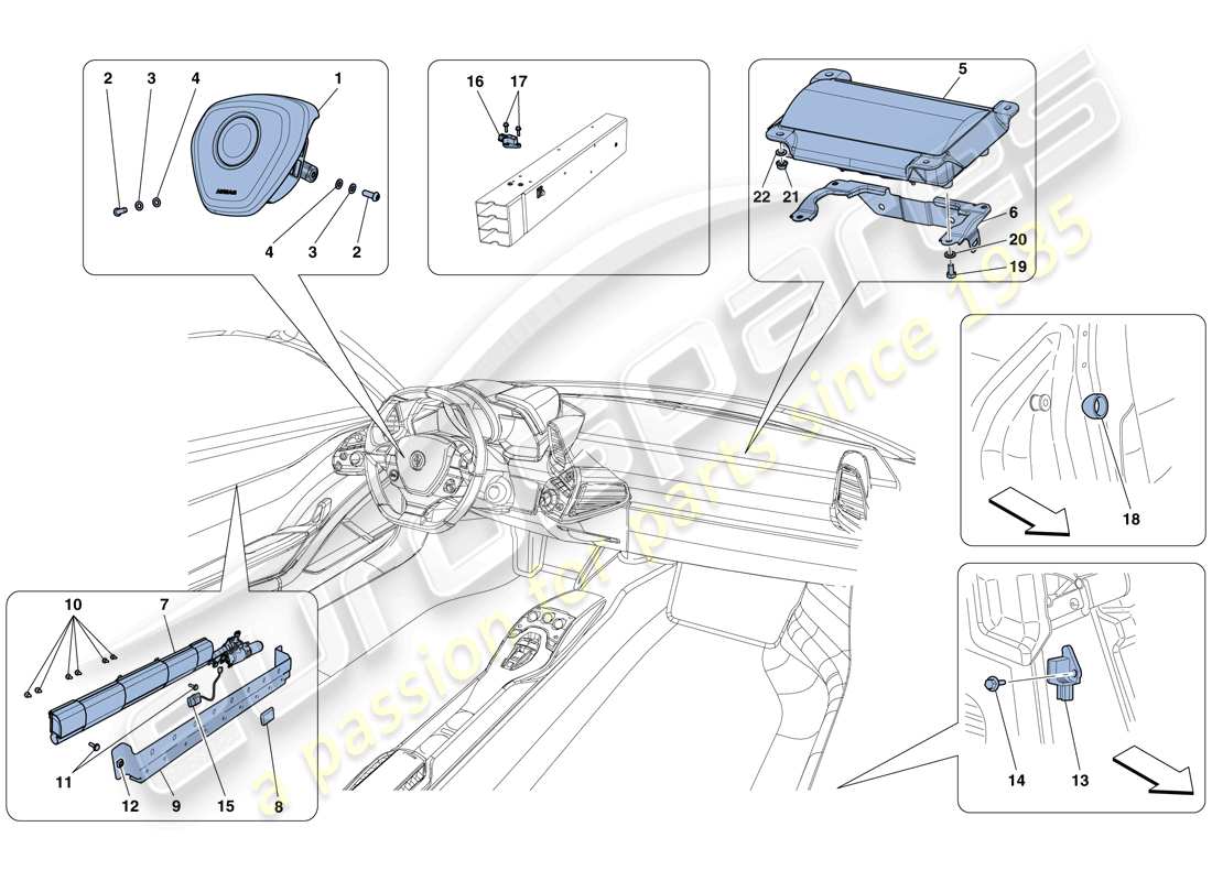 ferrari 458 spider (europe) diagramme des pièces des airbags