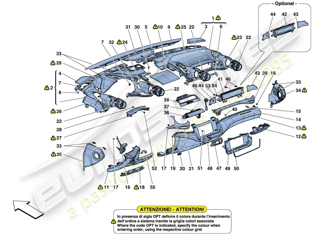 ferrari gtc4 lusso t (rhd) tableau de bord - garniture schéma des pièces