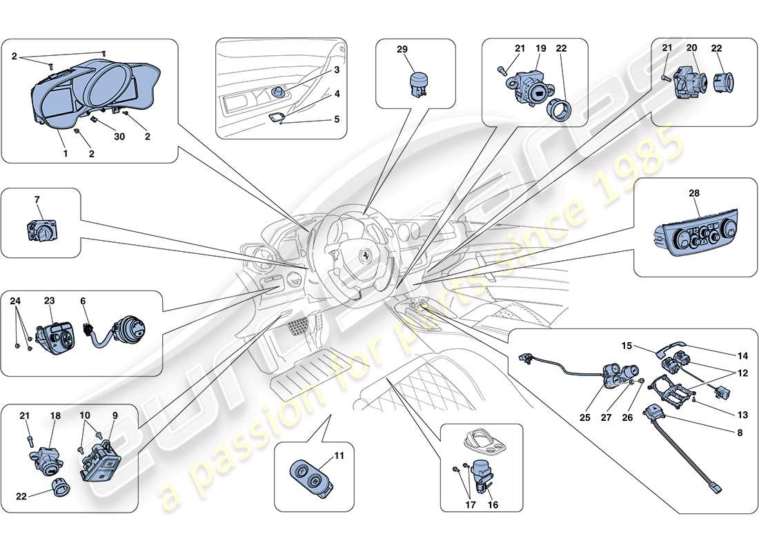 ferrari ff (rhd) tableau de bord et instruments de tunnel schéma des pièces