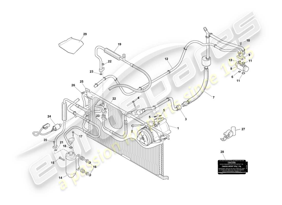 aston martin db7 vantage (2003) schéma des pièces d'installation du compartiment moteur