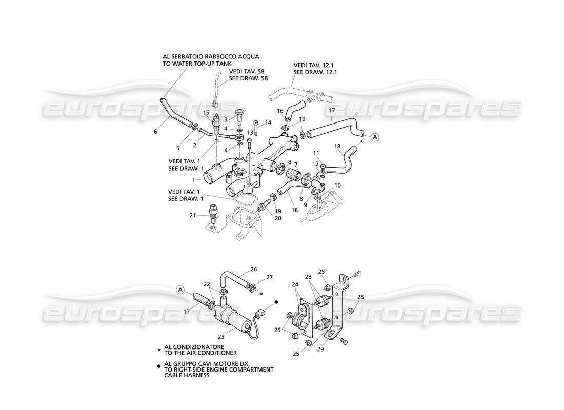 maserati qtp v8 evoluzione schéma des pièces du chauffage de l'habitacle de refroidissement du moteur (entraînement à droite)