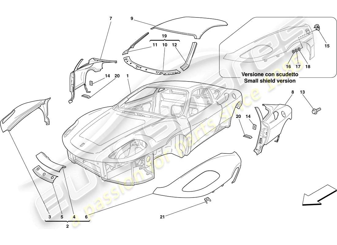 ferrari f430 coupe (rhd) carrosserie - garniture externe schéma des pièces