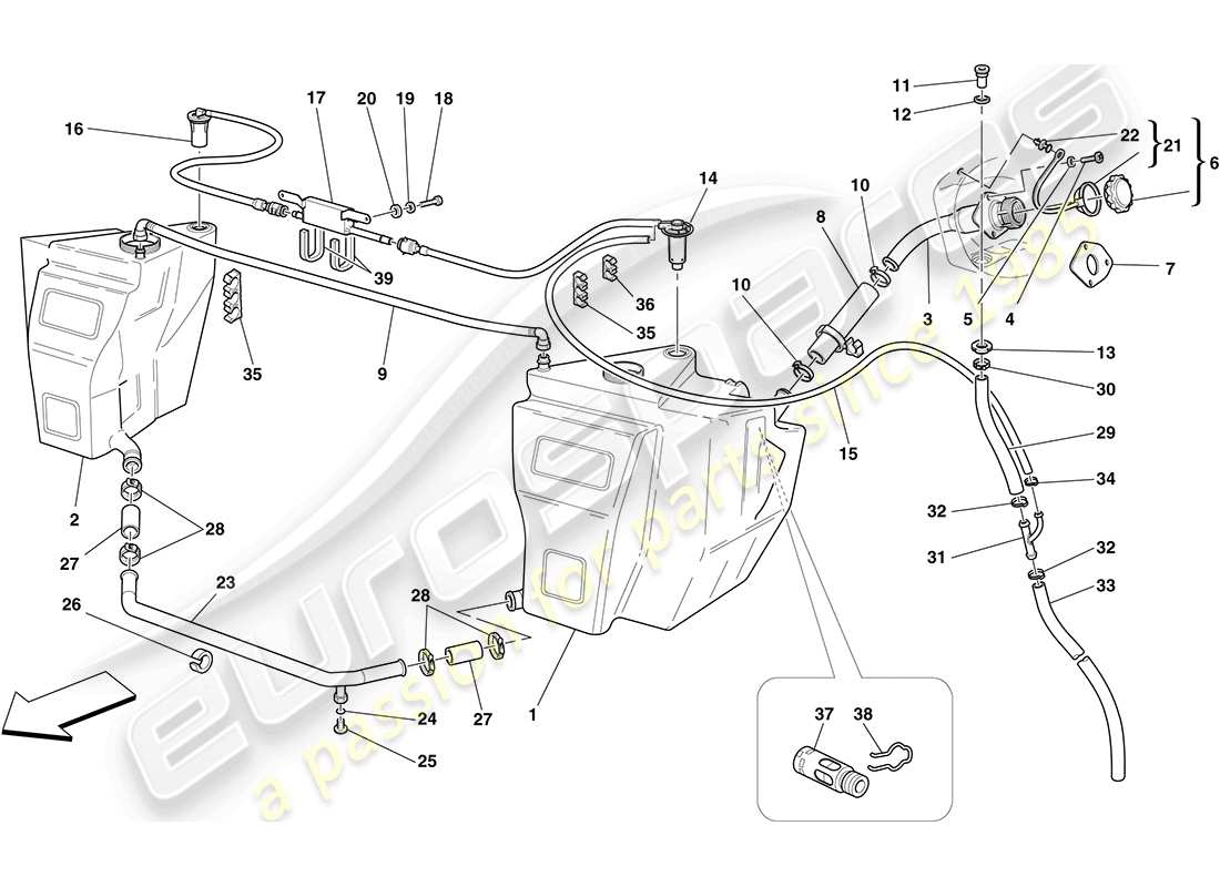 ferrari f430 coupe (usa) réservoirs de carburant et col de remplissage schéma des pièces