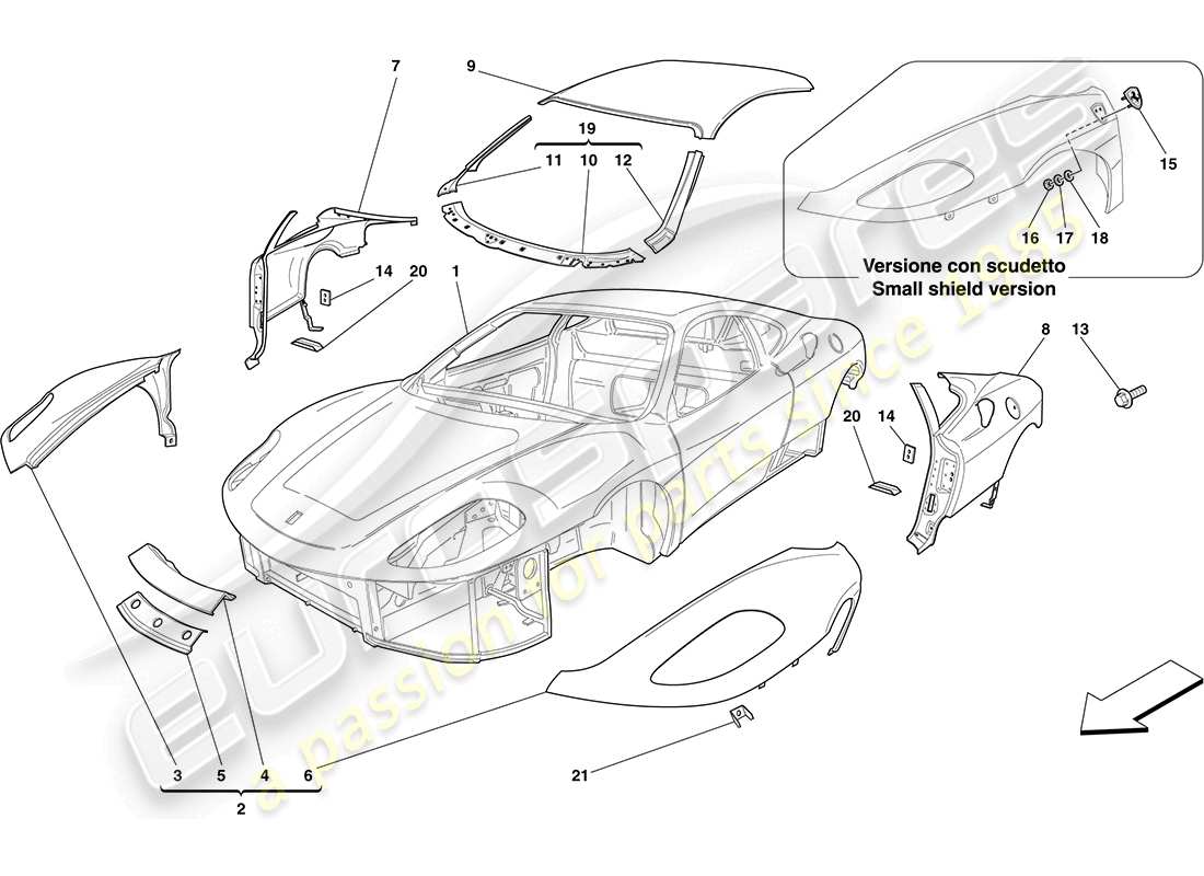ferrari f430 coupe (usa) carrosserie - garniture extérieure schéma des pièces