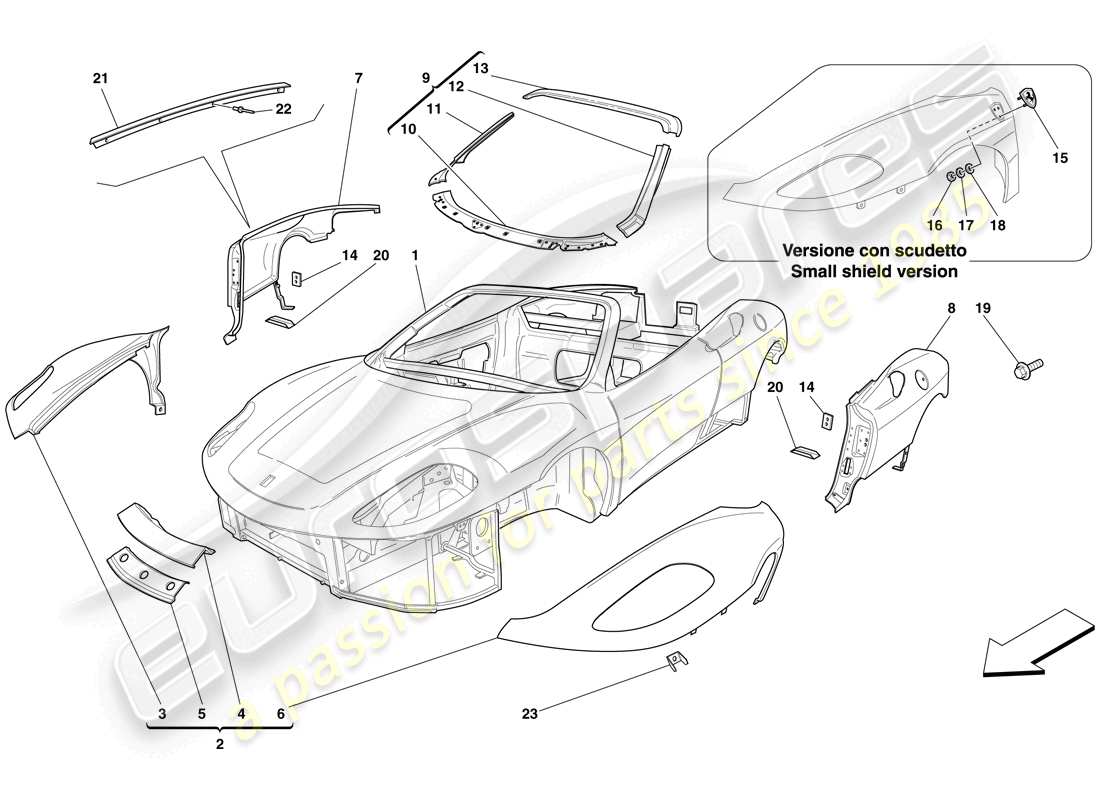 ferrari f430 spider (europe) carrosserie - garniture externe schéma des pièces