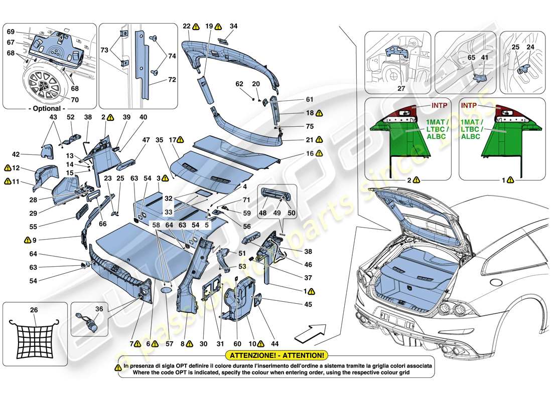 ferrari gtc4 lusso (europe) schéma des pièces des tapis de coffre à bagages