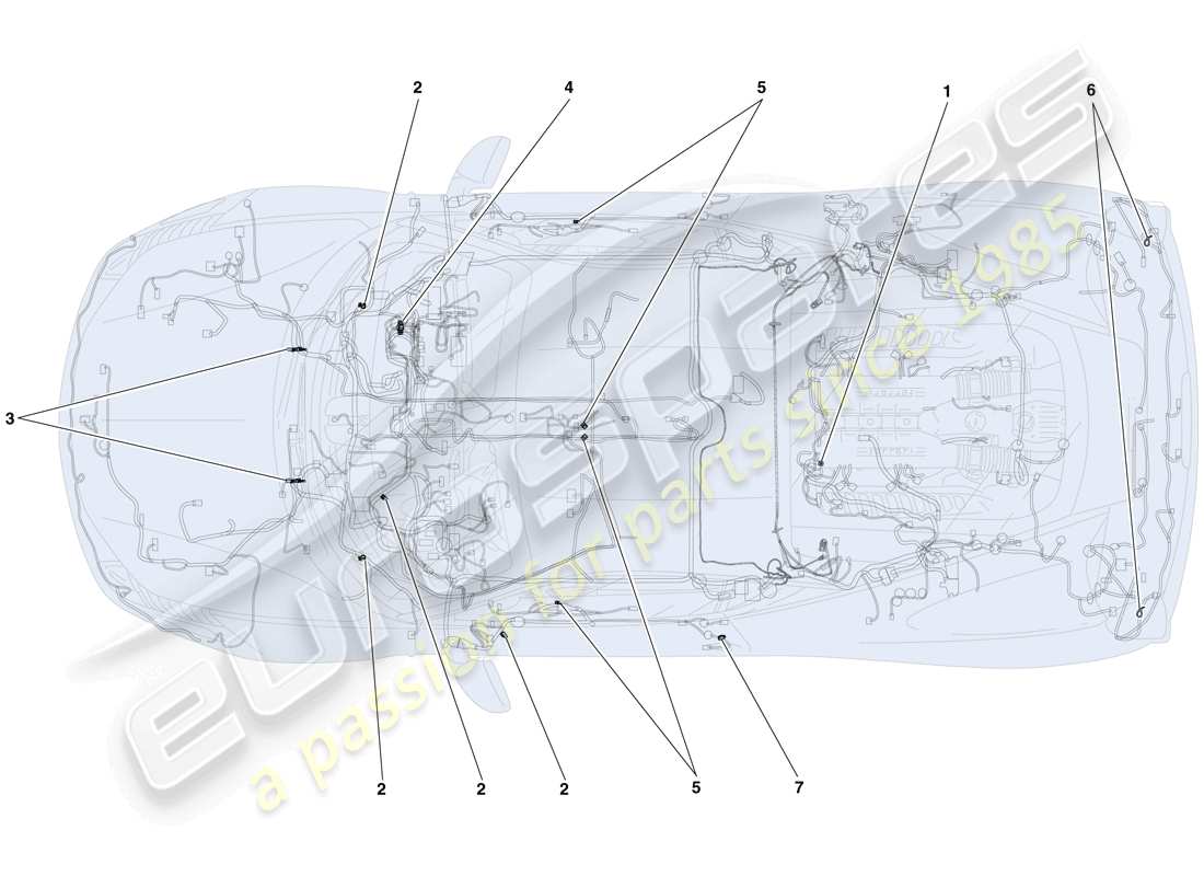 ferrari 458 italia (usa) diverses fixations pour le système électrique schéma des pièces