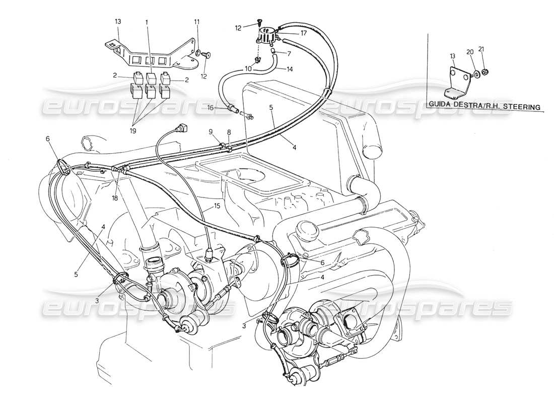 maserati biturbo spider schéma des pièces du système de contrôle de suralimentation