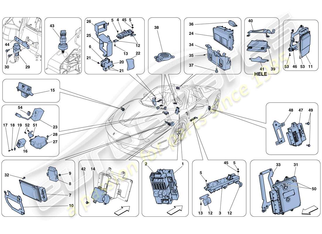ferrari 458 speciale aperta (europe) schéma des pièces des calculateurs du véhicule