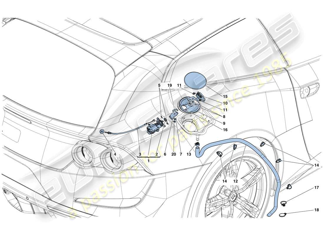 ferrari gtc4 lusso t (europe) trappe de remplissage de carburant et commandes schéma des pièces