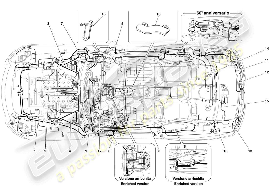 ferrari 612 sessanta (rhd) système électrique schéma des pièces