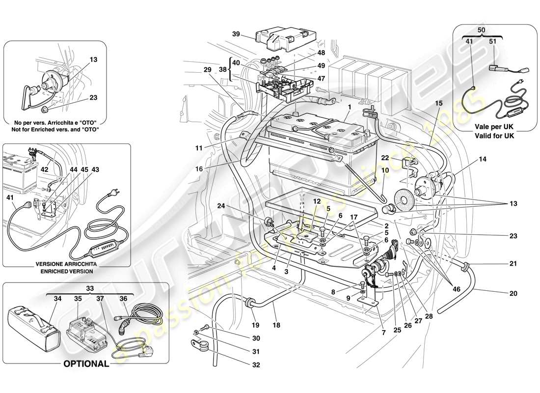 ferrari 612 scaglietti (rhd) diagramme des pièces de la batterie