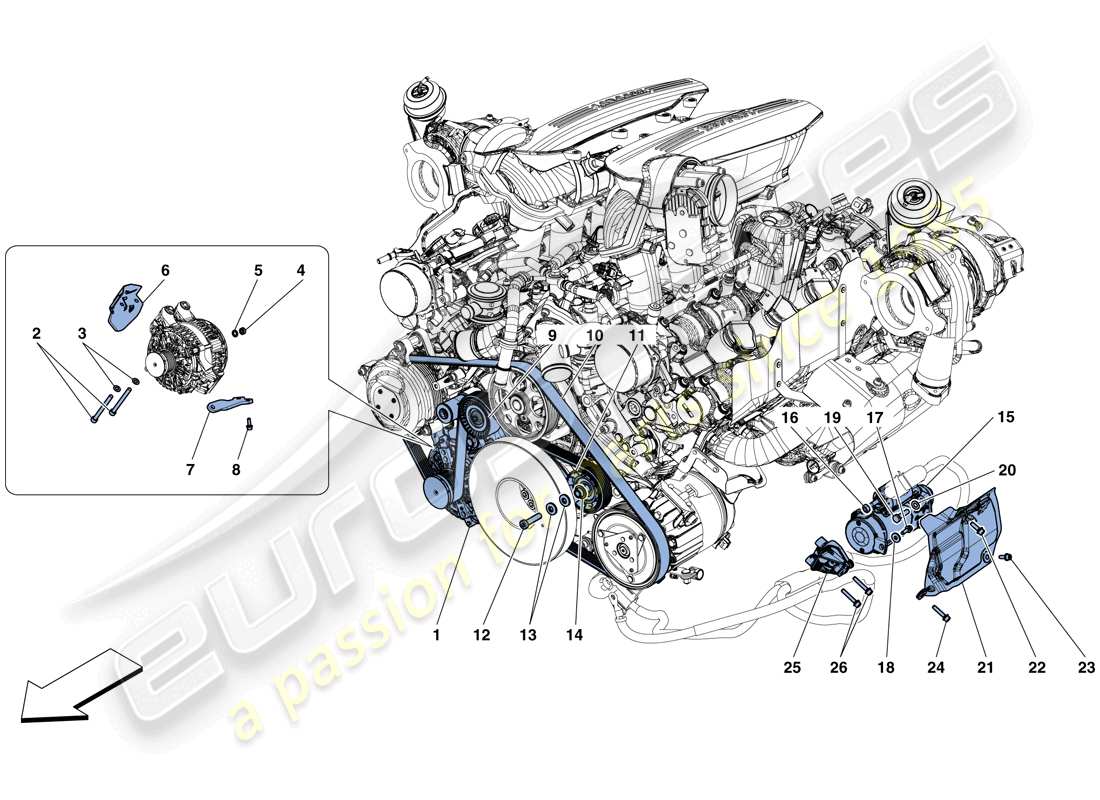 ferrari 488 spider (usa) alternateur - demarreur schéma des pièces