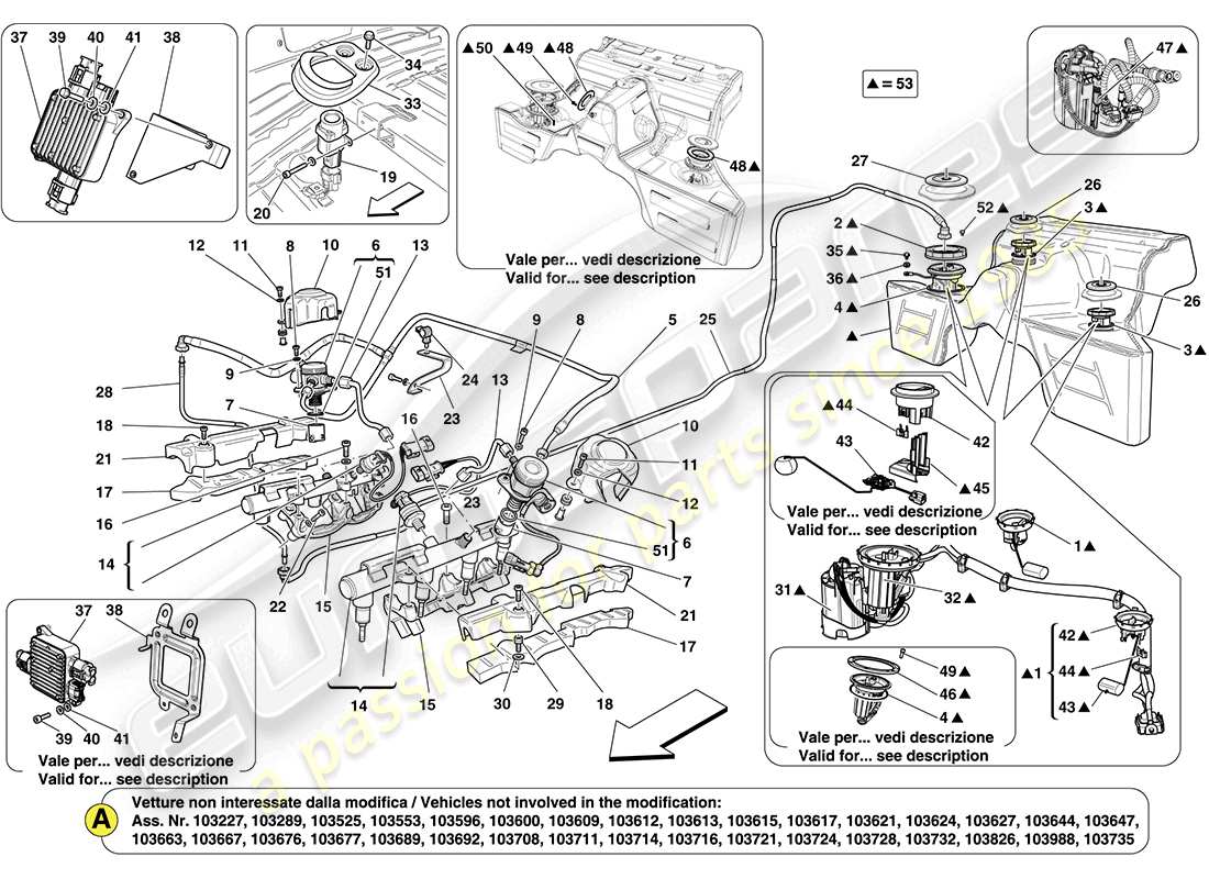 ferrari california (usa) pompe à essence et tuyaux de raccordement schéma des pièces