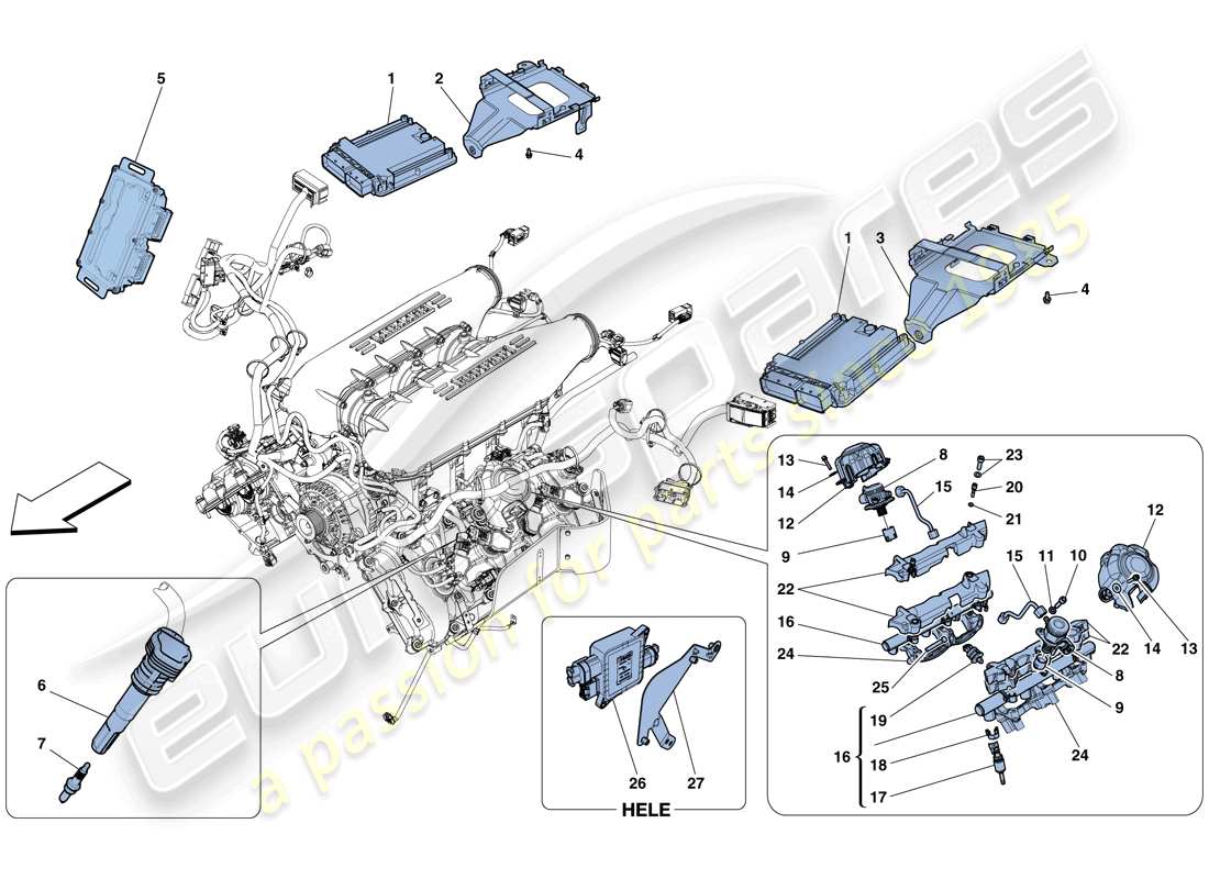 ferrari 458 spider (usa) injection - système d'allumage schéma des pièces