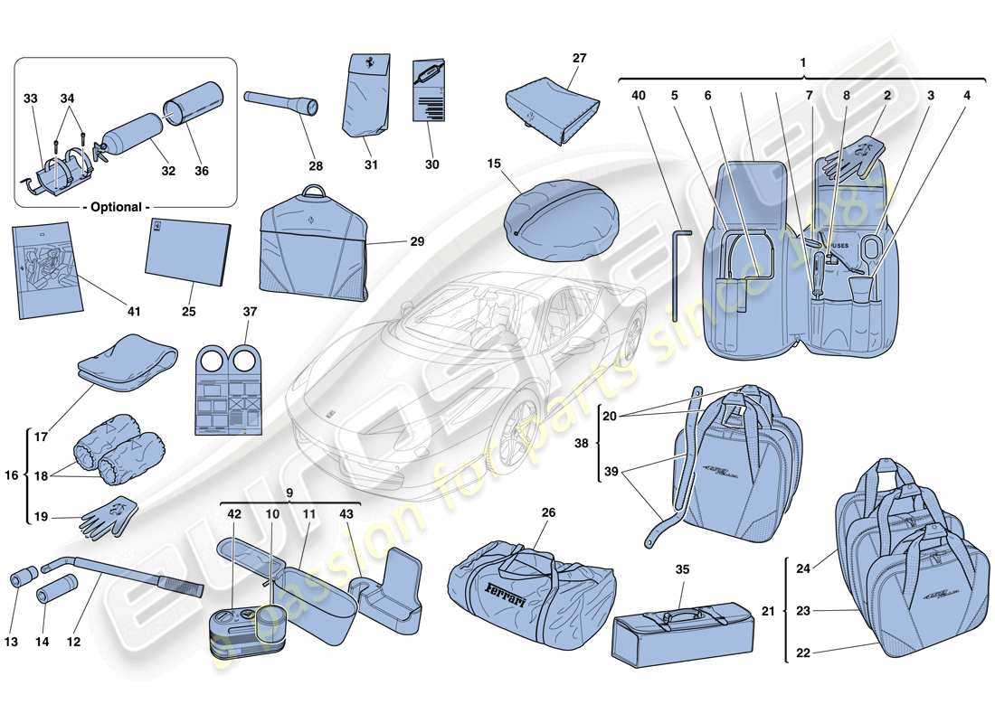 ferrari 458 italia (rhd) outils et accessoires fournis avec le véhicule schéma des pièces