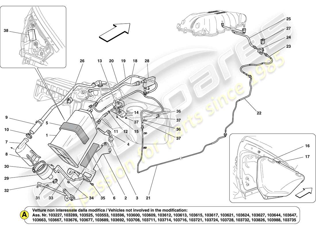 ferrari california (usa) système de contrôle des émissions par évaporation schéma des pièces