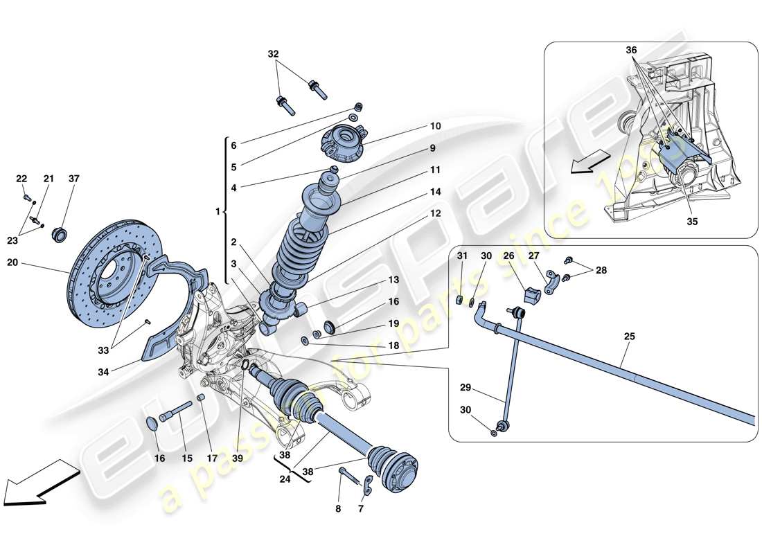 ferrari 488 spider (europe) suspension arrière - amortisseur et disque de frein schéma des pièces