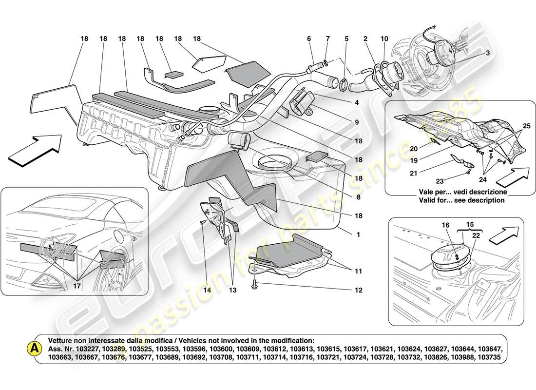 ferrari california (usa) réservoir de carburant schéma des pièces