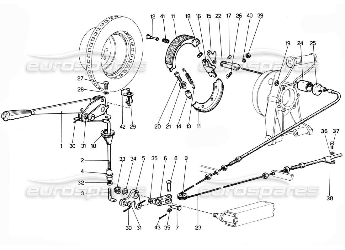 ferrari 365 gtc4 (mechanical) frein à main - schéma des pièces de révision