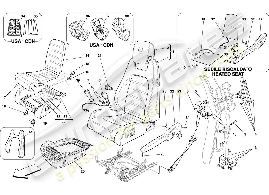 ferrari f430 coupe (rhd) siège électrique - ceintures de sécurité - schéma des pièces