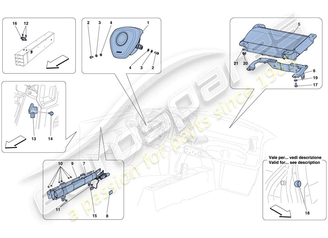 ferrari 458 speciale aperta (rhd) diagramme des pièces des airbags
