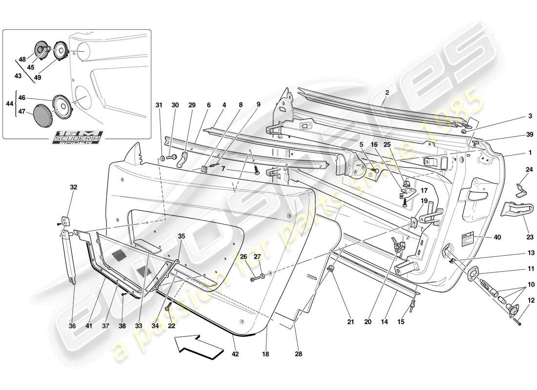 ferrari f430 scuderia (europe) portes - sous-structure et garniture schéma des pièces