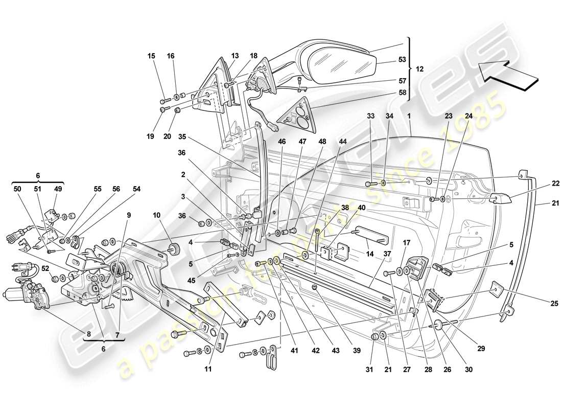 ferrari f430 scuderia (europe) portes - vitres électriques et rétroviseur schéma des pièces