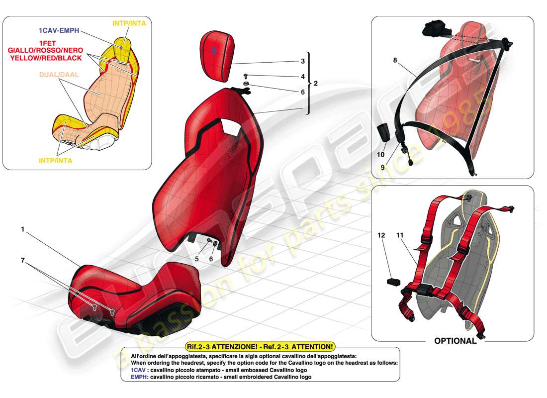 ferrari laferrari (usa) sièges et ceintures de sécurité schéma des pièces