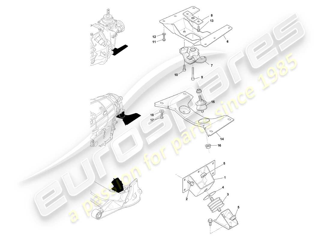 aston martin db7 vantage (2000) schéma des pièces des supports de moteur