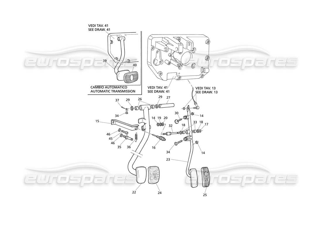 maserati qtp v6 evoluzione schéma des pièces des pédales de frein et d'accélérateur