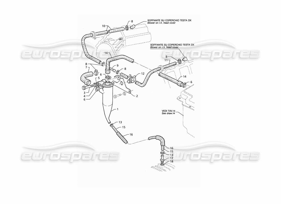maserati qtp v8 (1998) schéma des pièces de récupération des vapeurs d'huile